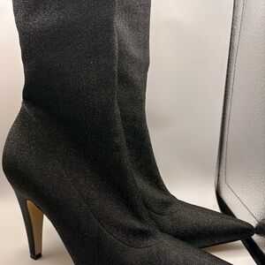 Vero Cuoio Black Stretch Pointed Toe Zip Stiletto Heel Mid-Calf Sock Boot EU 37